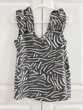 Mud Pie Black and White Ruffle Strap Zebra Print Tank Top